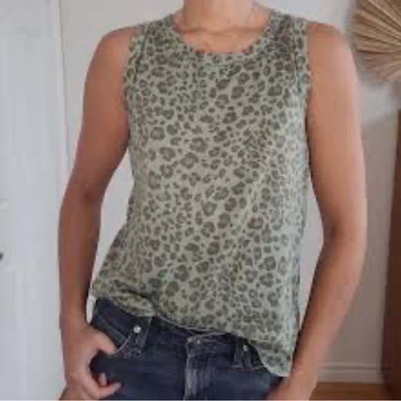 Anthropologie Dolan green leopard print fold over wrap back tank top Size XS - Picture 1 of 17